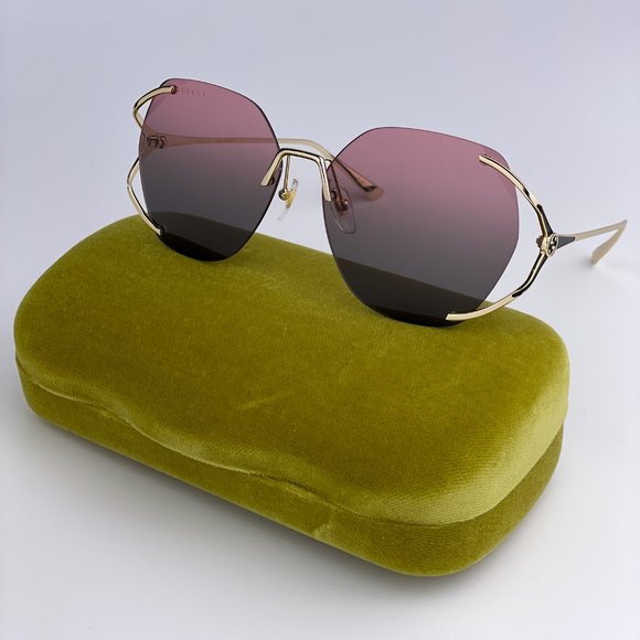 NEW GUCCI GG0651S 001 Gold Purple Green Gradient Square Oversized Rimless Women